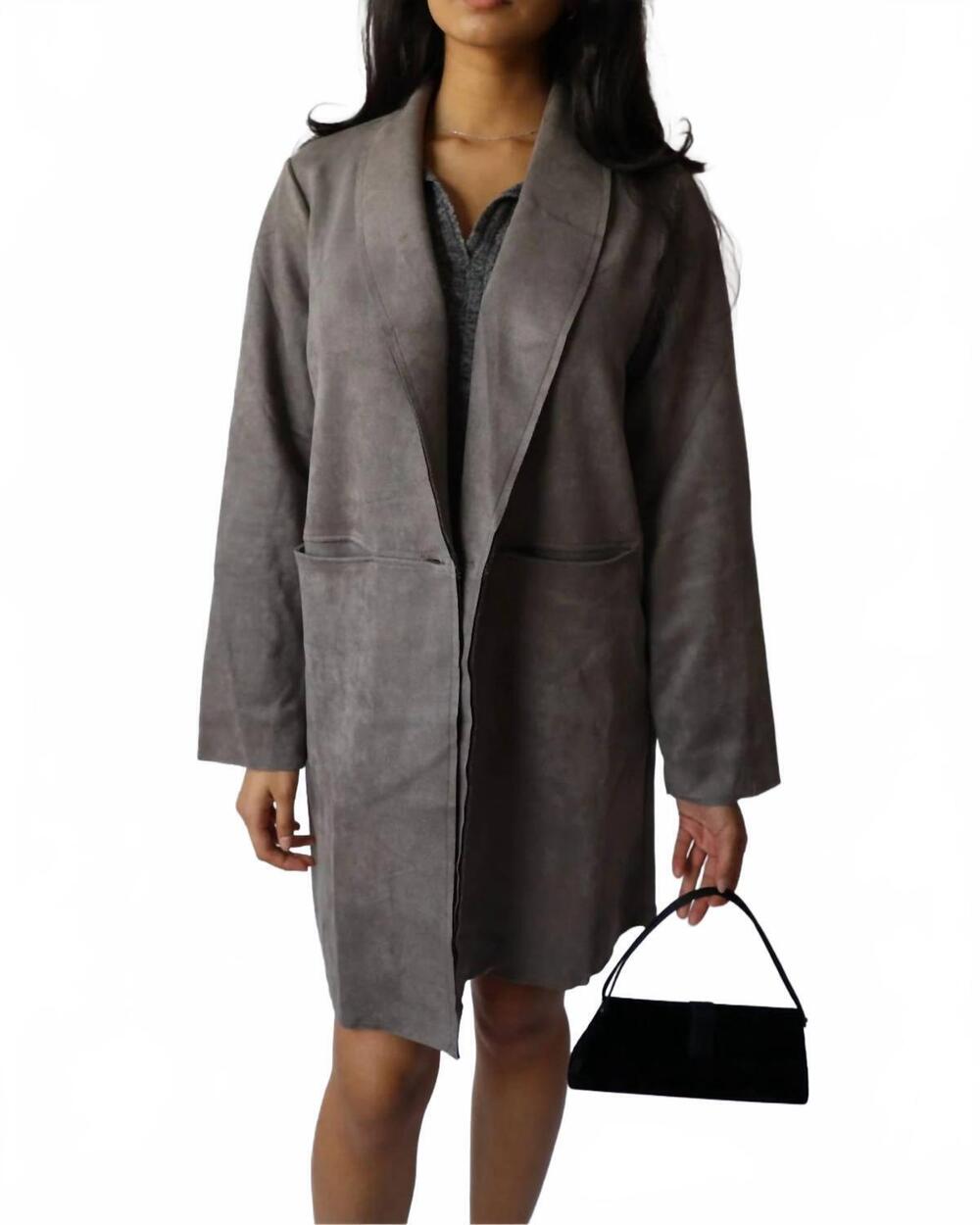 NEW HYFVE single button faux suede blazer coat in grey